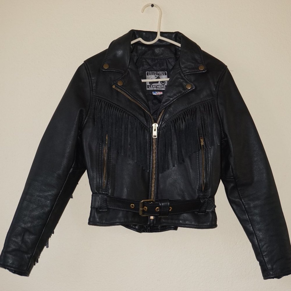 Vintage Women's Motorcycle Leather Fringe Jacket